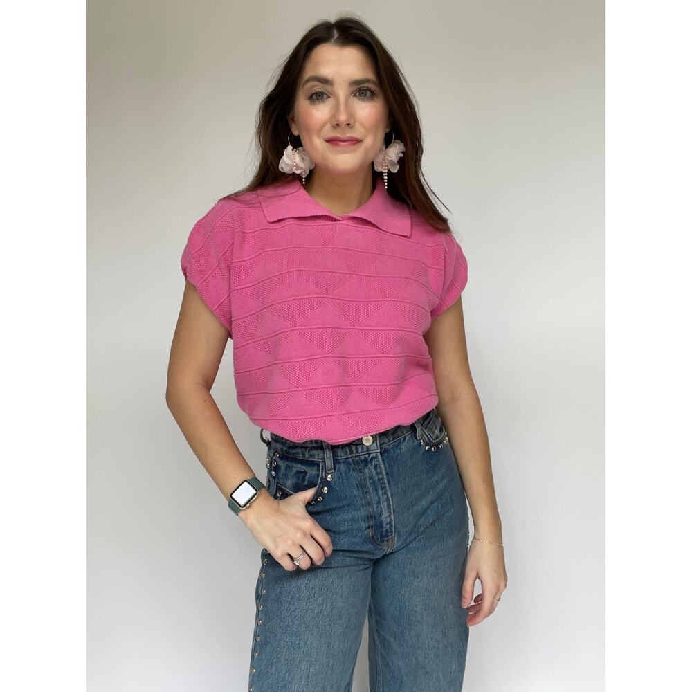 Vintage Turtle Bay Pink Collared Sweater Vest Top - Size Medium